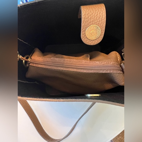 LEATHER and SUEDE CROSSBODY BAG NEUTRAL TAUPE - MADE IN ITALY NWOT - Picture 8 of 16